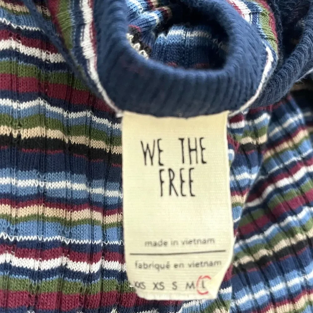 Free People Donna Striped Tee Grunge Top Navy Large